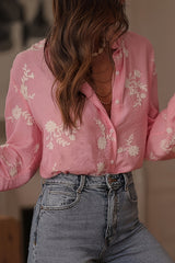 Floral Embroidery Long-Sleeved Button-Up Elegant Shirt
