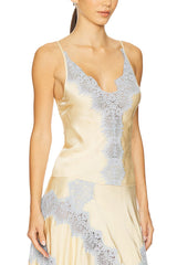 Wine Tasting Contrast Color Satin Lace Trim V-Neck Slip Tank