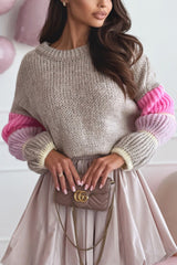 Stylish Loose-fitting Color-blocked Long-sleeved Knit Sweater