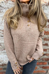 Solid Color High Collar Button Loose Long Sleeve Knitted Sweater