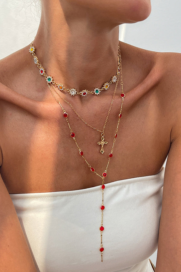 Fashionable Diamond Cross Chain Elegant Multi-layered Necklace