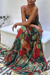 Vacay Vibes Colorful Lava Print Off Shoulder Smocked Scarf Maxi Dress