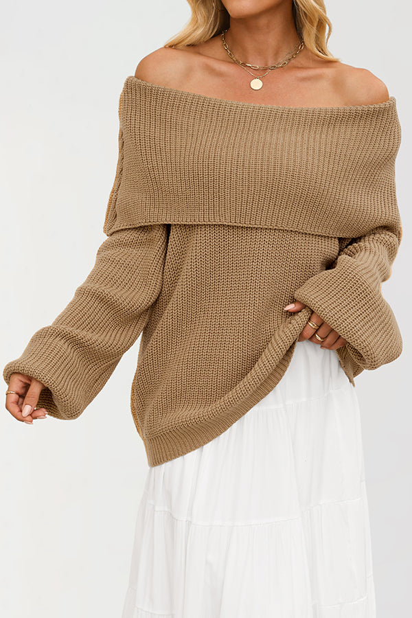 Solid Color Loose Off-shoulder Long-sleeved Casual Knit Sweater
