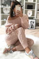 Elevated Comfort Cable Sweater +Slim Fit Pants Set