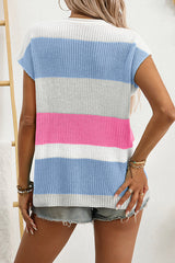 Fashionable Contrasting Color Casual Short-sleeved Loose Sweater