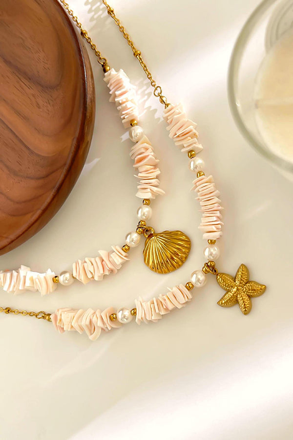 Ocean Style Stainless Steel Shell Starfish Pearl Necklace
