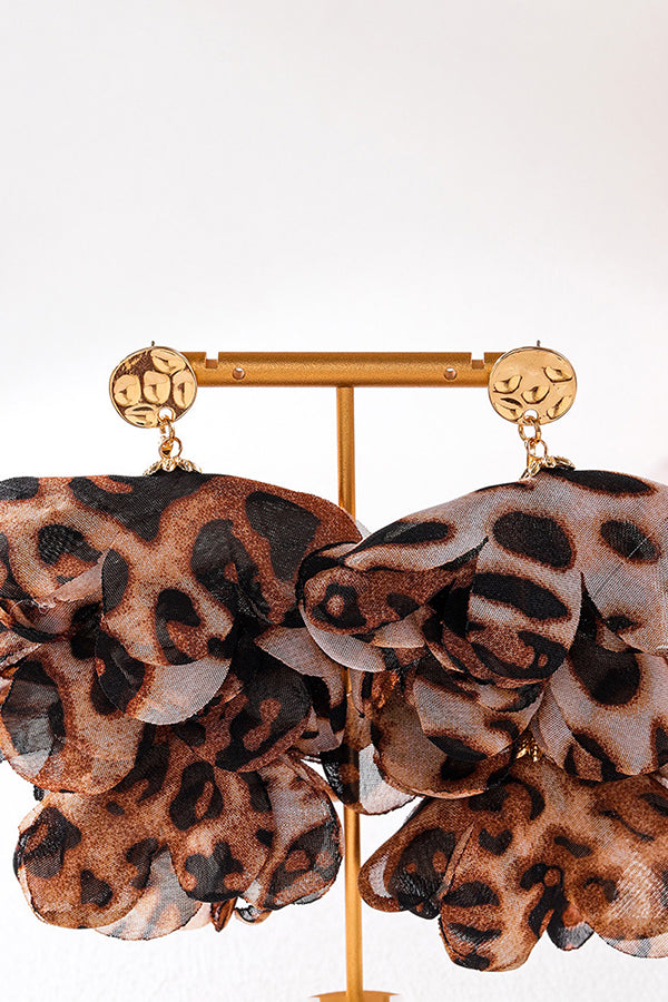 Leopard Print Multi-layered Fabric Floral Earrings