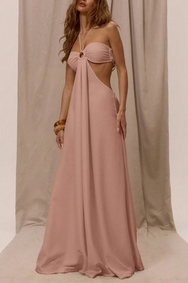 Solid Color Halter Neck Cutout Casual Loose Wide-leg Jumpsuit