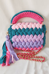 Contrast Color Stitching Braided Chain Tassel Bag