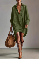 Fashionable Embroidered Loose Suede Long-sleeved Casual Mini Dress