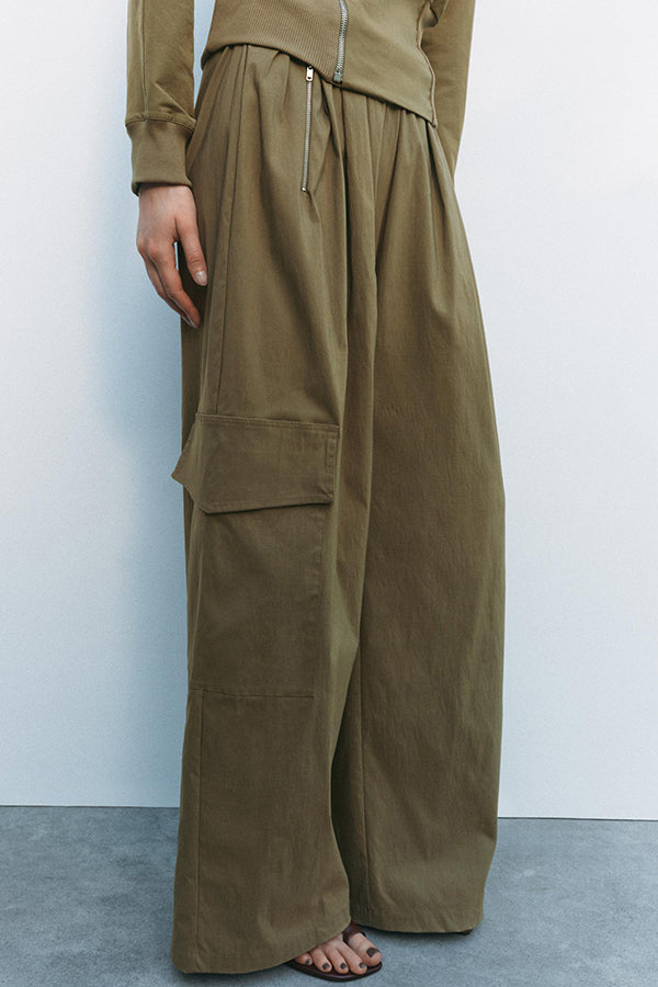 Fashionable Elastic Waist Workwear Wide-leg Pants