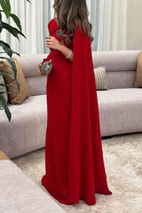 Solid Color Elegant Single Long Sleeve Ribbon Slim Maxi Dress
