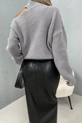 In My Fun Era Knit Shoulder Cutouts Turtleneck Loose Sweater