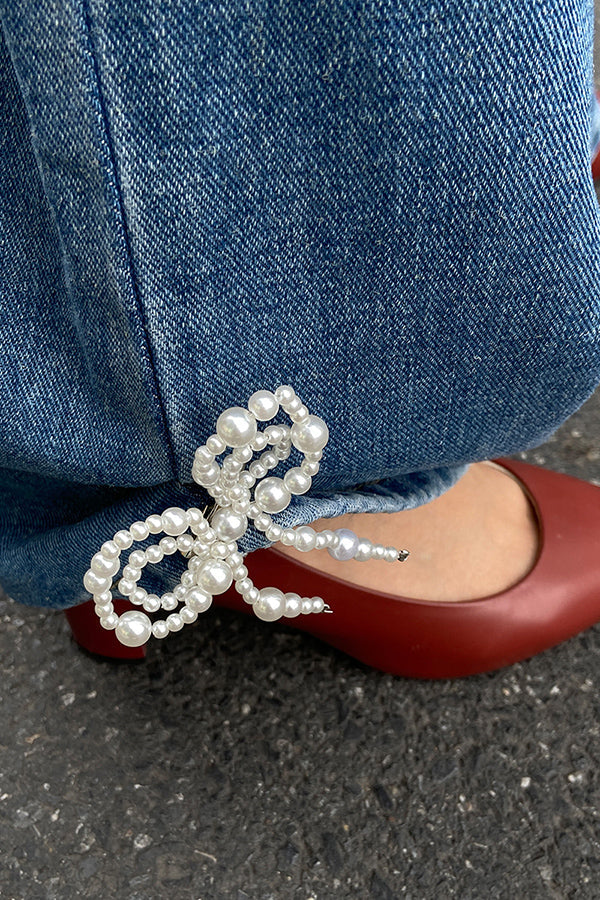 Fashion Bow Pearl Imitation Paper Clip Anklet