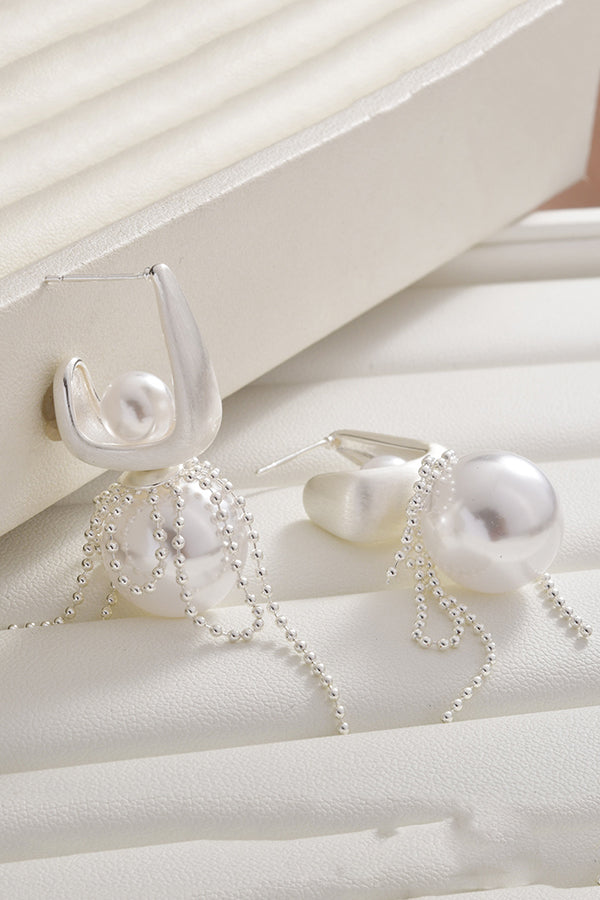 Elegant Pearl Bow Tassel Pearl Earrings