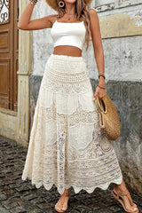 Fashion Hollow Elastic Waist Knitted Beach Maxi Skirt