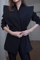 Fashionable Pioneer Stand V-neck Split Sleeve Loose Blazer