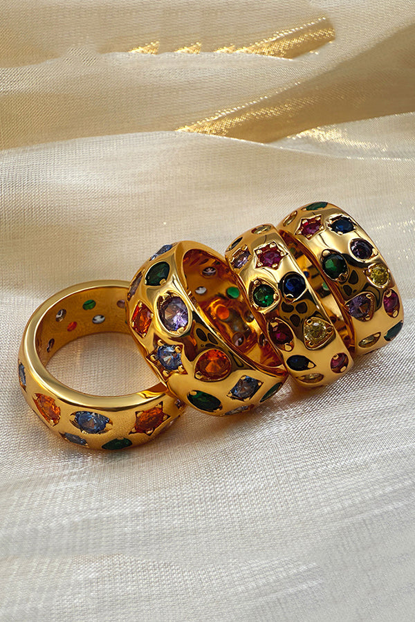 Multicolor Diamond-studded Stainless Steel Ring
