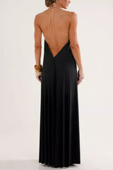 Ocean Goddess Metal Circular Chain Halter Backless Vacation A-line Maxi Dress