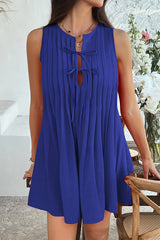 Solid Color Sleeveless Tie Pleated Casual Mini Dress