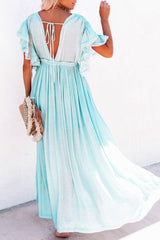 Fairy Air Fluttering V-neck  Ruffle Sleeves Dress