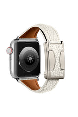 Fashionable Genuine Leather Lychee Pattern Double C Magnetic Buckle Watch Strap