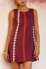 Unique Printed Round Neck Sleeveless Casual Loose Mini Dress