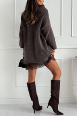 Cozy Ember Knit High Neck Long Sleeve Relaxed Sweater Mini Dress