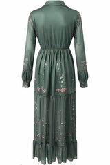 Bohemian Floral Print Lapel Long-sleeved Maxi Dress
