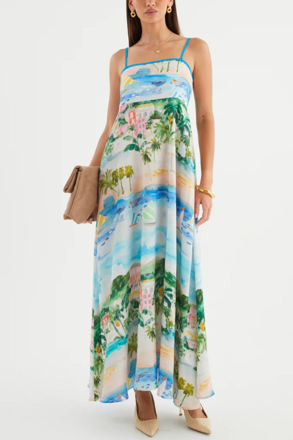 Unique Printed Loose Sleeveless Camisole Casual Vacation Maxi Dress