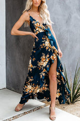Capriccio Satin Floral Ruffle Maxi Dress