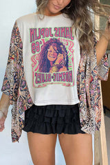 Unique Ethnic Print Batwing Sleeve Loose Top