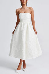 Jacquard Fabric Strapless Open Back Elegant Slim Midi Dress