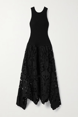 Atlas Asymmetric Ribbed-knit and Guipure Lace Back Zipper Midi Dress