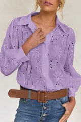 Fashion Hollow Puff Sleeve Casual Lapel Loose Shirt