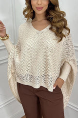Fashion Hollow Long Sleeve Loose V-neck Knitted Sweater