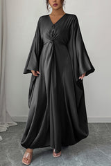 Solid Color Elegant V-neck Knot Decoration Loose Maxi Dress
