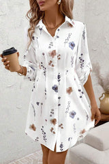 Floral Print Lapel Long Sleeve Button-Down Shirt Mini Dress