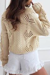 Fashionable Crochet Hollow Long Sleeve Button Knitted Sweater