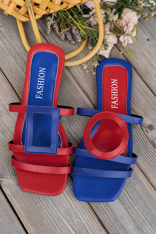 Fashionable and Casual Color-blocked Simple Flat Sandals