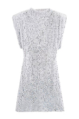 Fashionable Sequined Round Neck Sleeveless Slim-fit Mini Dress