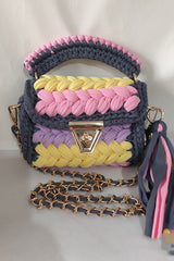Contrast Color Stitching Braided Chain Tassel Bag