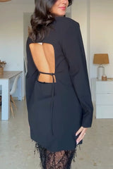Yulissa Single Button Long Sleeve Fitted Wst Open Back Pocketed Lapel Blazer