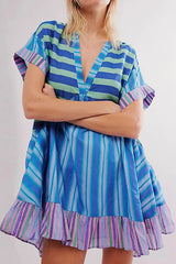 Bohemian Printed Casual Short Sleeve Ruffled Mini Dress