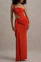 Sexy One-shoulder Backless Ribbon Pleated Slim Maxi Dress